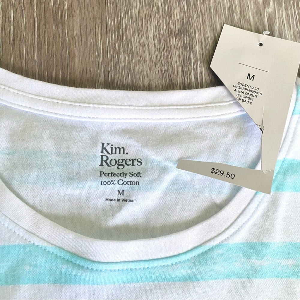 Blue and white striped perfectly soft 3/4 sleeve tee - Picture 4 of 8